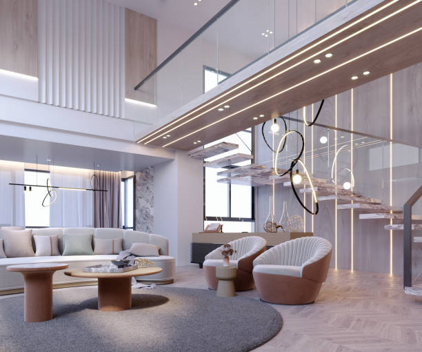 3d rendering,3d illustration, Interior Scene and  Mockup,living room and interior garden,decorated with brown furniture and wood grain.