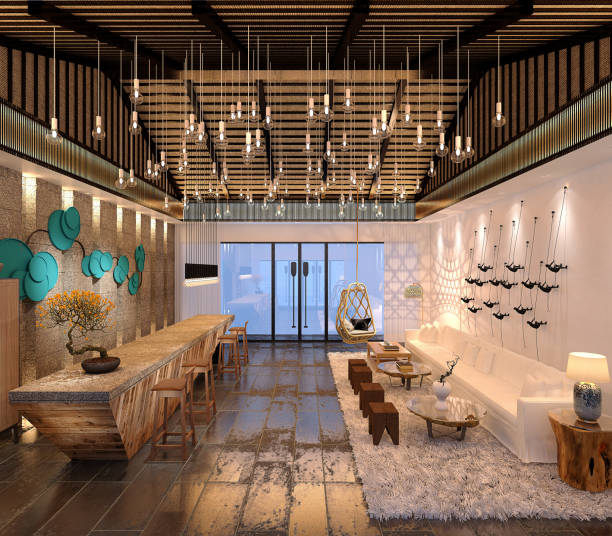 3d render of luxury hotel reception lobby