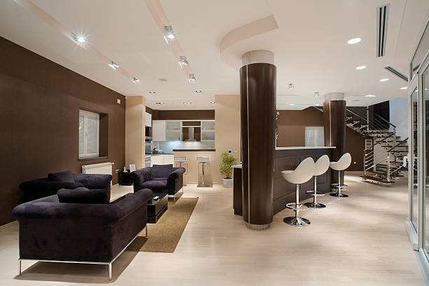 Modern house interior, large and expensive house architecture. Modern house interior, large and expensive house architecture.